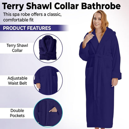 KAHAF COLLECTION Cotton Terry Robes for Women and Men, Terry Shawl Collar Bathrobe, ONE SIZE - UNISEX Men & Women Spa Robe