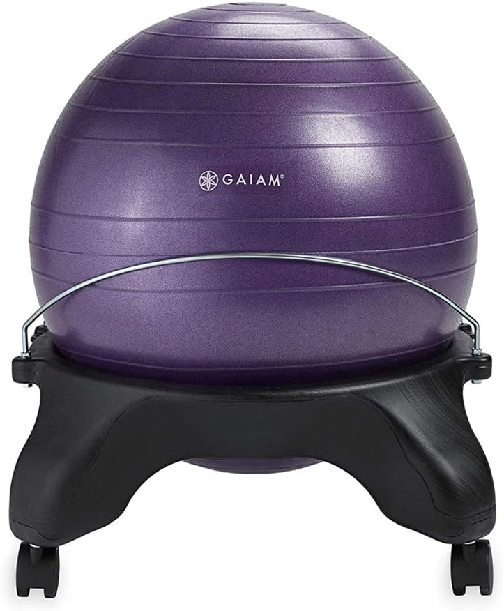 Gaiam Classic Balance Ball Chair – Ergonomic Stability Chair for Desk & Office | Yoga Ball Seat with Base, Air Pump, & Exercise Guide | Improves Posture & Core Strength (300 lb Capacity)