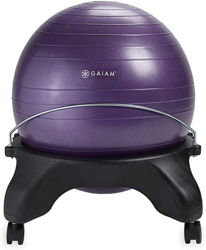 Gaiam Classic Balance Ball Chair – Ergonomic Stability Chair for Desk & Office | Yoga Ball Seat with Base, Air Pump, & Exercise Guide | Improves Posture & Core Strength (300 lb Capacity)