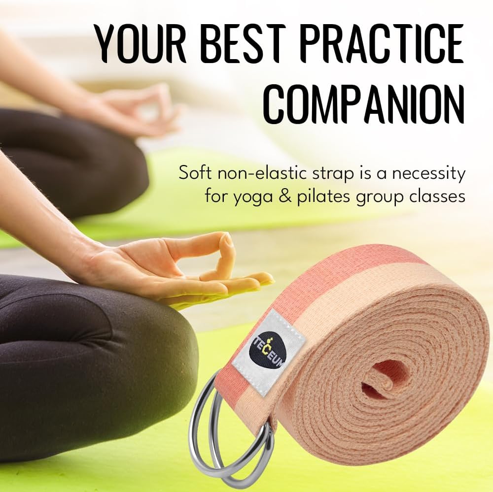 TECEUM 2 IN 1 Yoga & Mat Strap for Stretching – Cotton – 6/8/10 ft