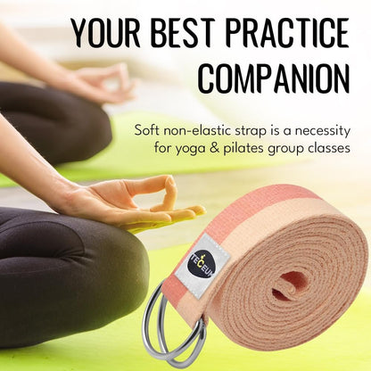 TECEUM 2 IN 1 Yoga & Mat Strap for Stretching – Cotton – 6/8/10 ft