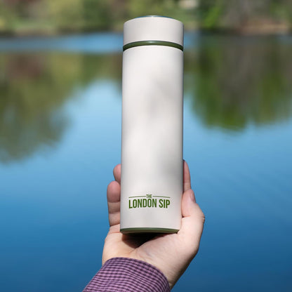 London Sip Multi-Purpose Tea Infuser Travel Mug and Tumbler Fruit Infuser Flask Hot and Cold Double Wall Stainless Steel Thermos with Extra-Long Infuser, Midnight Teal