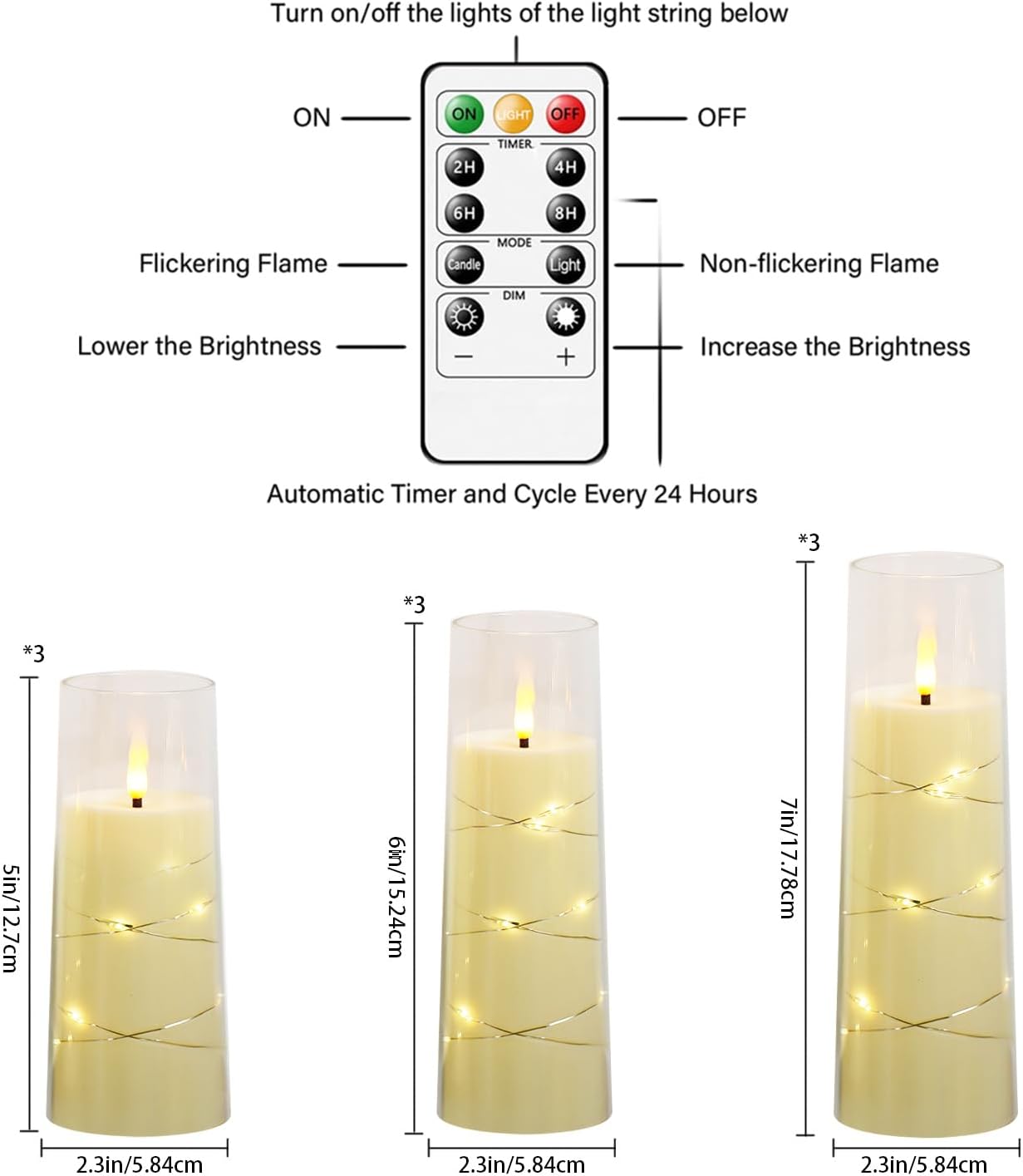 Nimiko Flickering Flameless LED Candles,Battery Operated Candles 24 Pcs with Embedded Star String,Acrylic LED Pillar Candles with Remote,Suitable for Home Decoration to Create an Atmosphere (White)