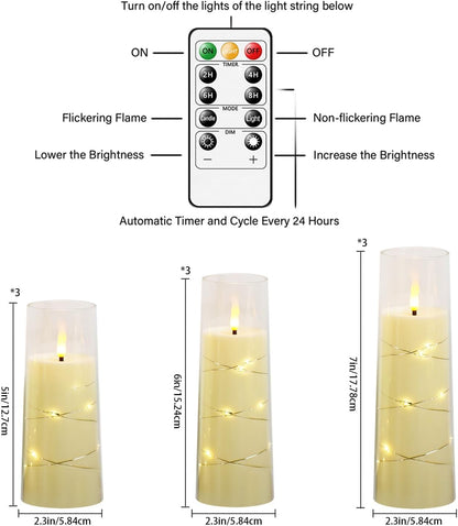 Nimiko Flickering Flameless LED Candles,Battery Operated Candles 24 Pcs with Embedded Star String,Acrylic LED Pillar Candles with Remote,Suitable for Home Decoration to Create an Atmosphere (White)