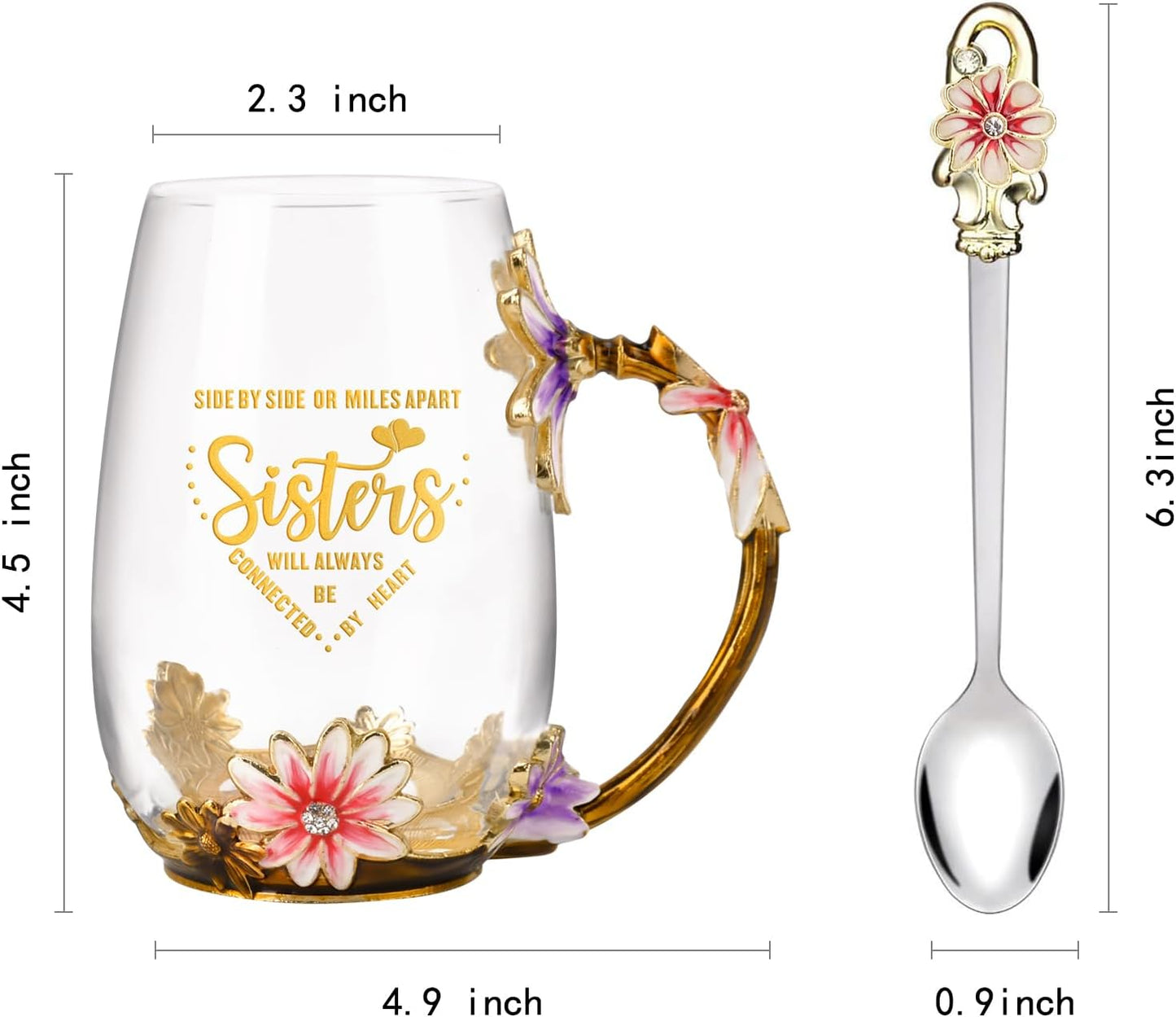 Enamel Glass Flower Tea Pot With Removable Loose Tea Leaf Infuser Tea Maker Teapot Set 30.4OZ Gifts for Women,Mom,Birthday