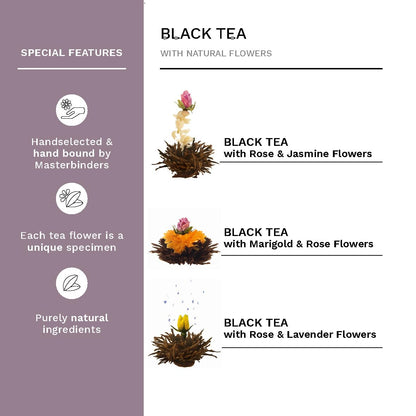 Creano Blooming Tea Gift Set with Glass Teapot 17oz (500ml) - Green Tea Fruity Flavoured Tea Flowers in 6 Varieties - Flowering Tea Gift for Easter