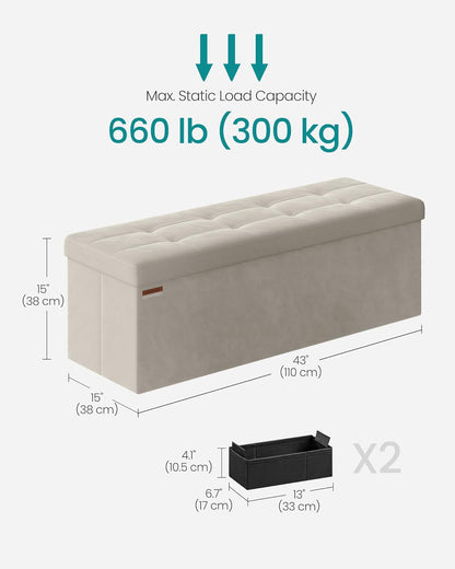 SONGMICS Mazie Collection - Storage Ottoman Bench, Foldable Foot Rest, 15 x 43 x 15 Inches, End of Bed Bench, Storage Chest, Load 660 lb, Living Room, Bedroom, Entryway, Jelly Pink ULSF277R01
