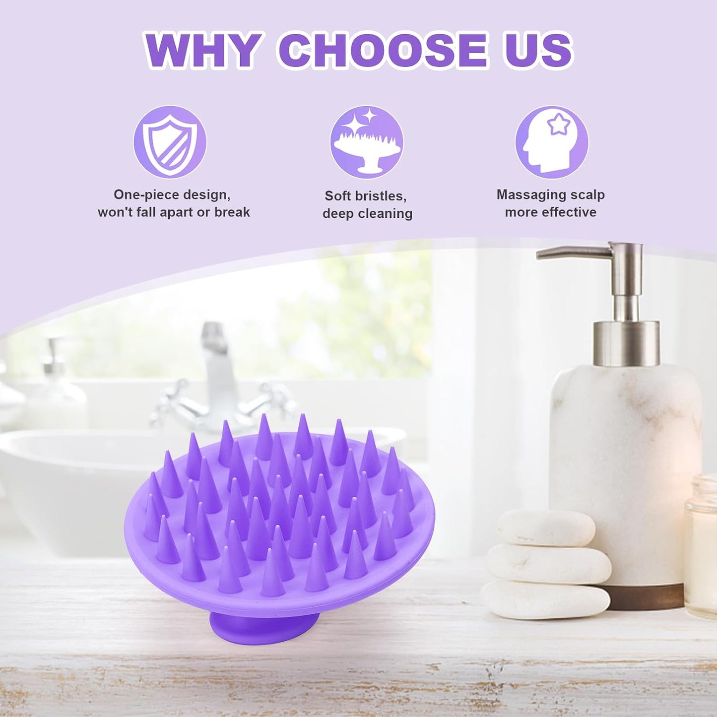 Meartchy Silicone Scalp Massager Shampoo Brush, Scalp Brush for Hair Growth & Dandruff Removal, Hair Scrubber Scalp Stimulator Exfoliator Brush with Soft Bristles for Wet Dry Scalp Care (Black)
