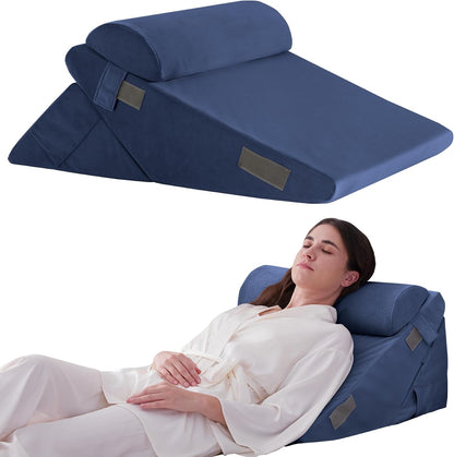 Ruqmuis 3PCS Wedge Pillow Set for After Surgery, Adjustable 9&12 Inch Bed Wedge Pillow for Sleeping, Incline Pillow Wedge for Headboard, Post Surgery, Acid Reflux, Neck&Back Support, White/Grey