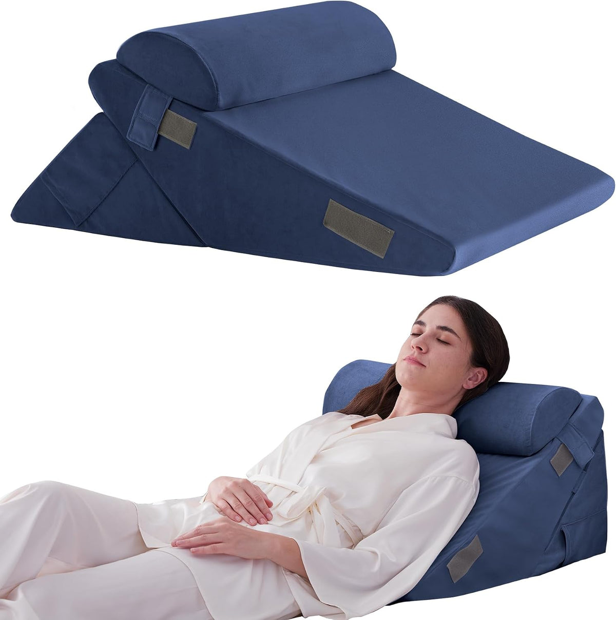 Ruqmuis Wedge Pillow Set for After Surgery, 3PCS Adjustable 9&12 Inch Bed Wedge Pillow for Sleeping, Incline Pillow Wedge for Headboard, Post Surgery, Acid Reflux, Neck&Back Support, White/Grey