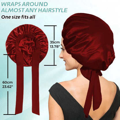VECIIR Silk Bonnet for Sleeping Women, Ajustable Hair Bonnet for Curly Hairs Satin Bonnet Reduce Friction Prevent Frizz Black，Large