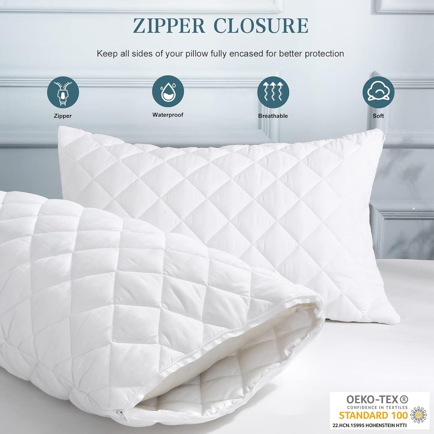 UNILIBRA Queen Mattress Protector Waterproof, Deep Pocket Mattress Pad Cover Fits to 6''-21'', Breathable Hollow Cotton Filling Quilted Mattress Protector for Queen Size