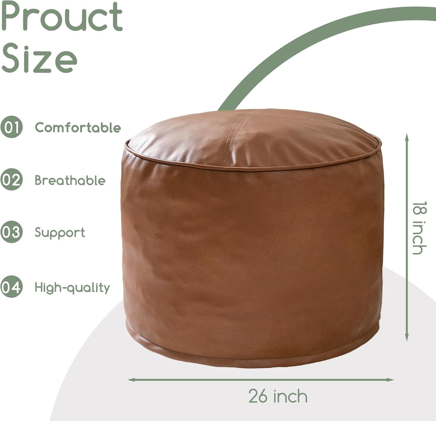 HIGOGOGO Round Stuffed Pouf Ottoman, Pu Leather Poufs with Foam Chunk Filling, Furry and Fluffy Pouf Foot Stool Storage Ottoman, 20 X 15 Floor Poufs Foot Rest for Living Room,Dark Brown