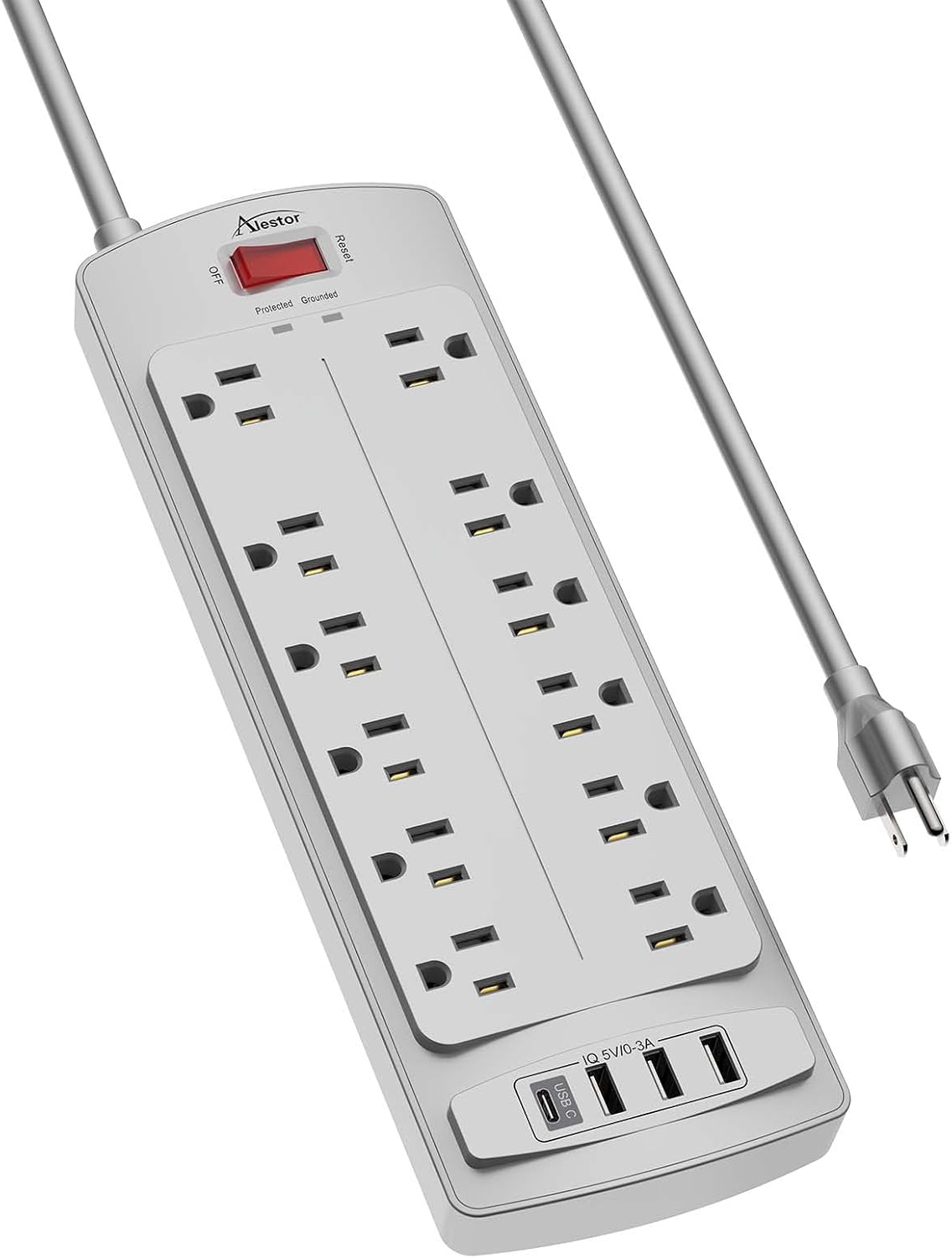 ALESTOR 6 Ft Surge Protector Power Strip with 12 Outlets and 4 USB Ports