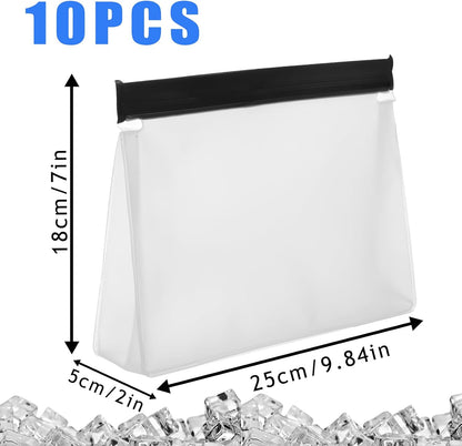 6 Pack Reusable Ice Storage Bags, 10 x 7.3 x 2.2in Leak Proof Ice Bags With Secure Zip Close Design, Bpa-Free