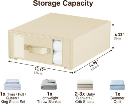 DIMJ Bed Sheet Organizers and Storage - Foldable Sheet Holder, Linen Closet Organizer Box for Sheets Set, Bedding, Blankets, Towel (King & Queen Size), Grey