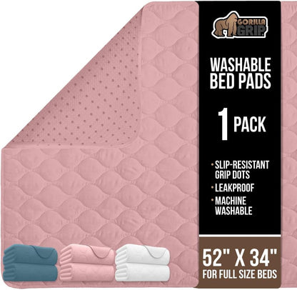 GORILLA GRIP Washable Underpads, Waterproof Reusable Heavy Absorbency Incontinence Bed Pads, Leak Proof Toddler Mattress Pad, 52x34 Slip Resistant Protector for Bedwetting, Adults and Kids, White