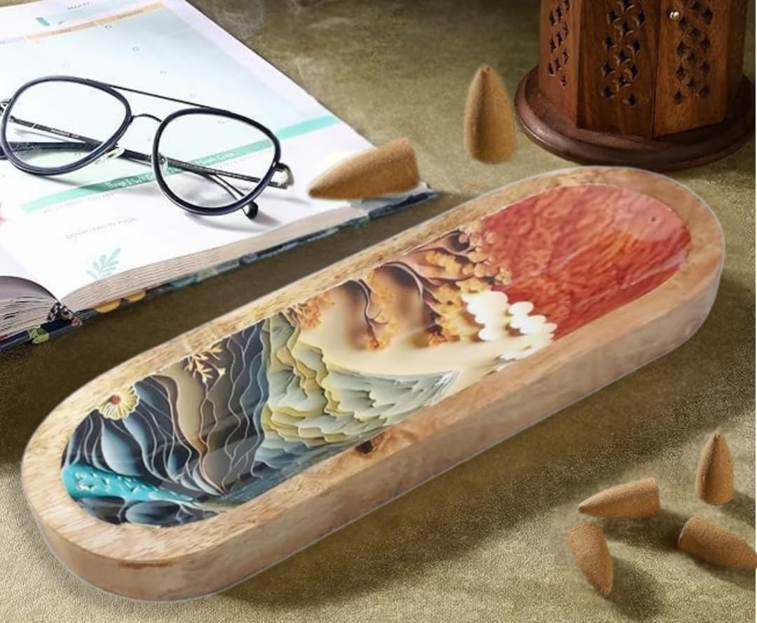 Bless-International Traditional-Handmade-Tray-Burner Wooden-Trat-Incense-Stick-Holder Ash-Catcher-Stand for-Aromatherapy-Meditation-Yoga 11x4x1.22 Inches (Wooden Tray)