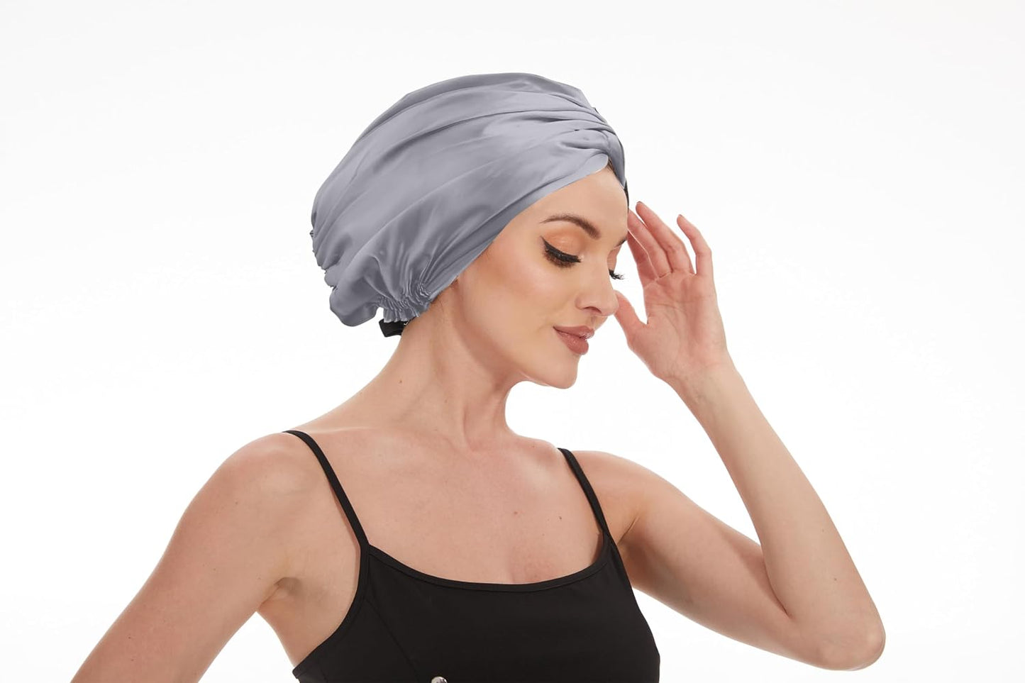 Adjustable Silk Satin Bonnet for Sleeping Hair Wrap, Double Layer Sleep Cap, Night Turban for Large Long Curly Braid Women Men Hair - Matcha Green
