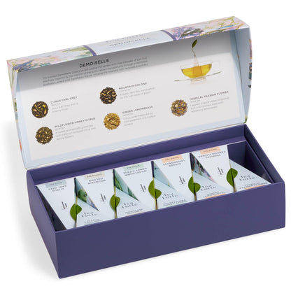 Tea Forte Premium Petite Presentation Box Gift Set Sampler, 10 Count, 2 of Each Blend Individually Wrapped Handcrafted Pyramid Infuser Bags, Demoiselle Tea
