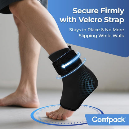Comfpack Ankle Ice Pack Wrap for Swelling, Reusable Foot Ice Pack Wrap, Hot & Cold Therapy Compression Sleeve for Plantar Fasciitis Relief, Achilles Tendonitis, Sprain, Heel Pain, Sprained