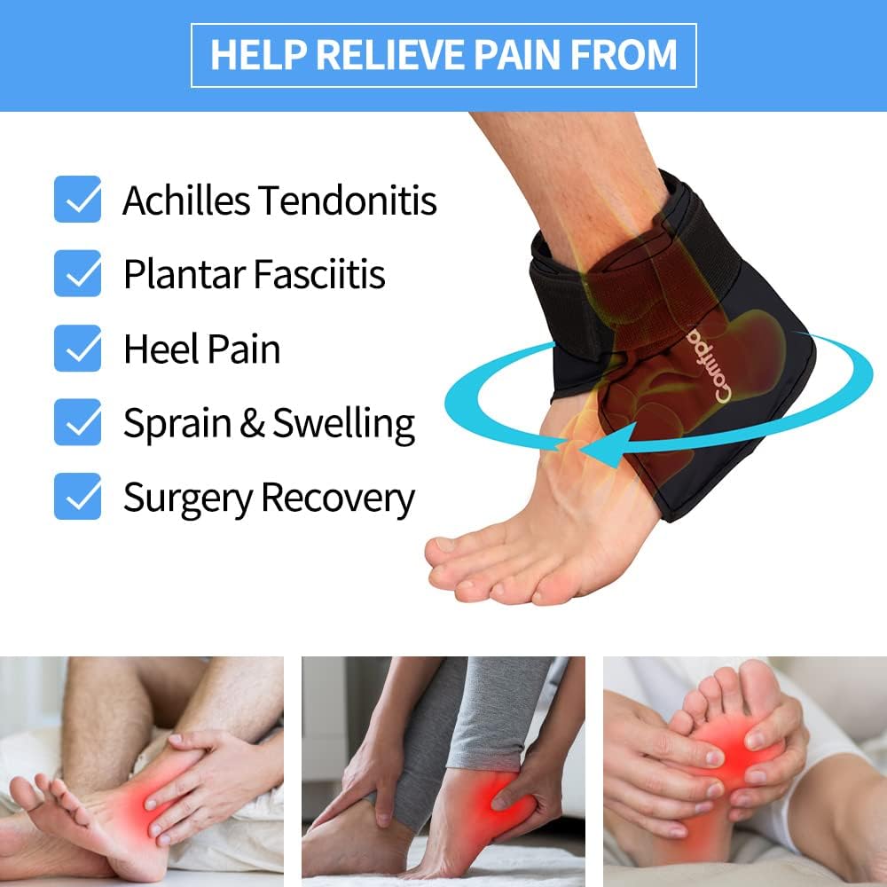 Comfpack Ankle Ice Pack Wrap for Swelling, FSA Eligible, Heel Ice Pack for Pain Relief, Hot Cold Therapy Cold Pack for Plantar Fasciitis, Achilles Tendonitis, Ankle Sprain, Foot Pain, Black