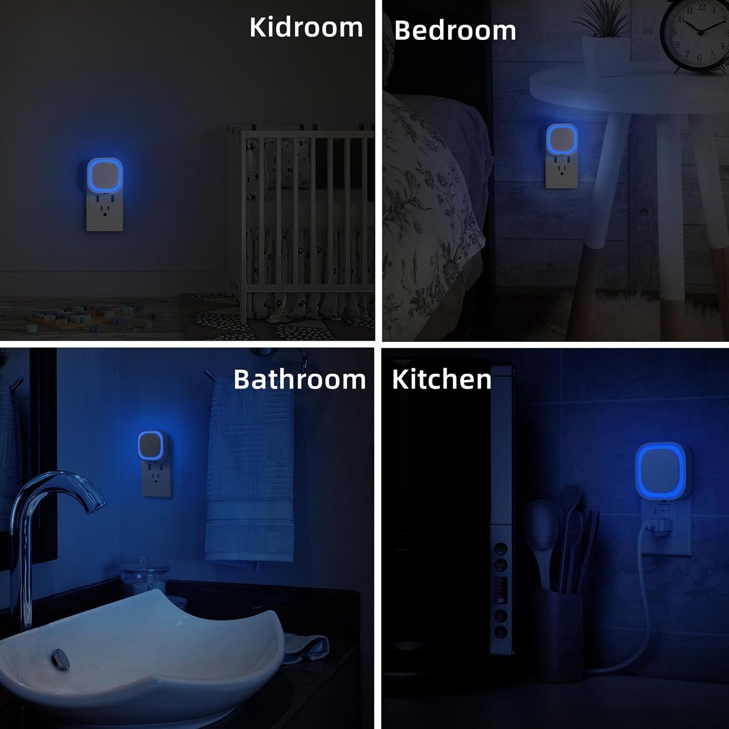 YUNLEX 2 Pack Amber Night Light, Dusk to Dawn Sensor, Warm Glare-Free Reflected Glow, 3-Level Dimmer, Auto On/Off, Plug-in LED Nightlight for Bedroom, Kids, Bathroom, Sleep, Baby Nursery, Toddler