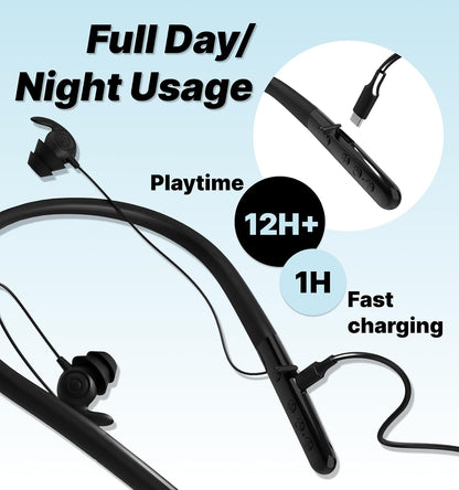 Hmusic HS88 Sleep Earbuds for Side Sleepers – Ultra-Thin Silicone Neckband Headphones, 30dB Noise Isolation, 12H Battery Life with Sleep Timer, Secure Fit for Yoga, Travel, Audiobooks & Meditation