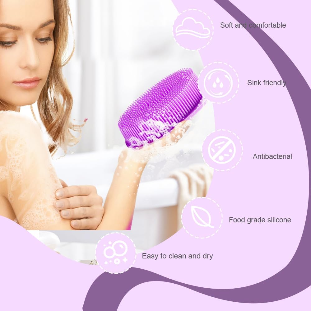 Soft Silicone Body Scrubber 2 PCS Silicone Body Shower, Silicone Loofah 2 in 1 Bath and Shampoo Brush, Body Scrubber Shower Cleaning Exfoliating Use for Sensitive Skin, Lather Well(Black and Pink)