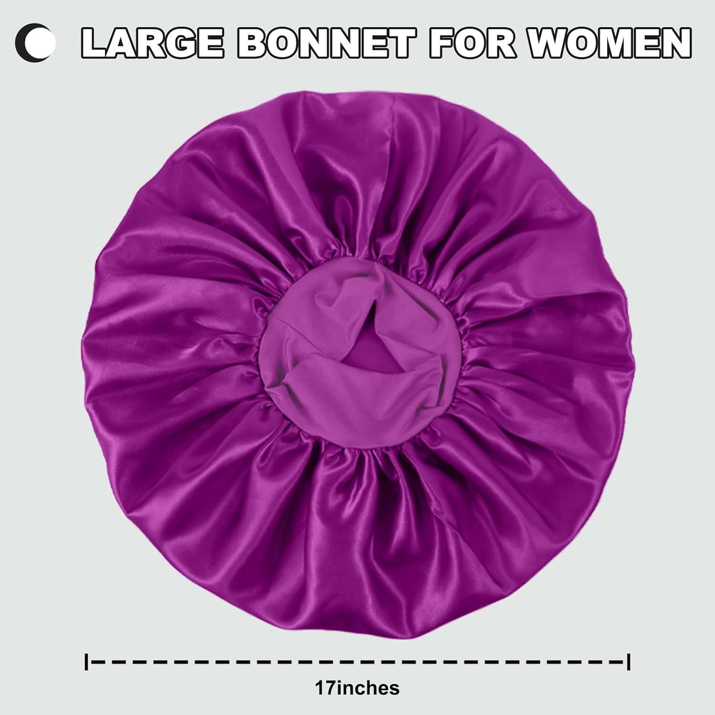 Extra Large Satin Bonnet Hair Cap for Women Men | 17inches, Jumbo Silk Sleep Cap, Wide Elastic Band for Braids Curly Hair Locs, Black