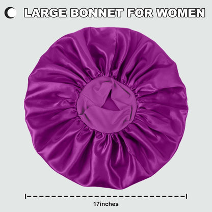 Extra Large Satin Bonnet Hair Cap for Women Men | 17inches, Jumbo Silk Sleep Cap, Wide Elastic Band for Braids Curly Hair Locs, Black