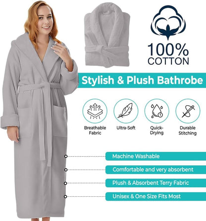 KAHAF COLLECTION Cotton Terry Robes for Women and Men, Terry Shawl Collar Bathrobe, ONE SIZE - UNISEX Men & Women Spa Robe