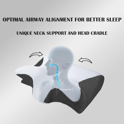 Sleep Apnea Pillow, Airway Pro Cervical Pillow for Neck Pain Relief, Orthopedic Memory Foam Neck Support Pillow for Side, Back & Stomach Sleepers, Anti-Snore Ergonomic Contour Pillow (Black)