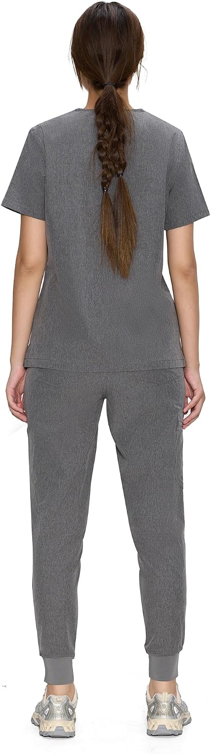 COZYFIT Scrubs for Women Set - Stretch V-Neck Scrub Top & Jogger Pant with 8 Pockets COZY SCRUBS - Colors D