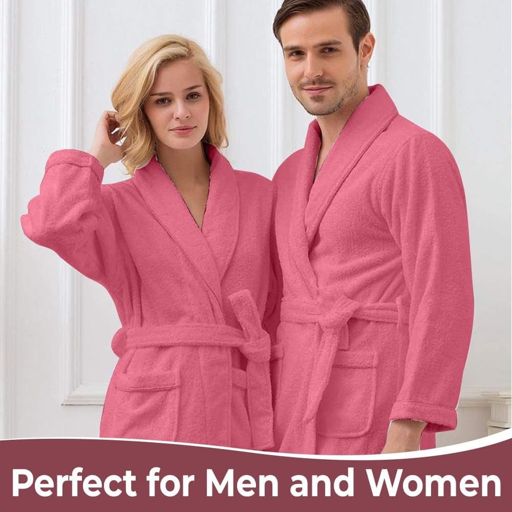 KAHAF COLLECTION Cotton Terry Robes for Women and Men, Terry Shawl Collar Bathrobe, ONE SIZE - UNISEX Men & Women Spa Robe