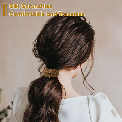 6PCS Silk Scrunchies for Hair, 100% Mulberry Silk Hair Ties, Scrunchies for Women Girls, Elastic Ponytail Holders No Damage