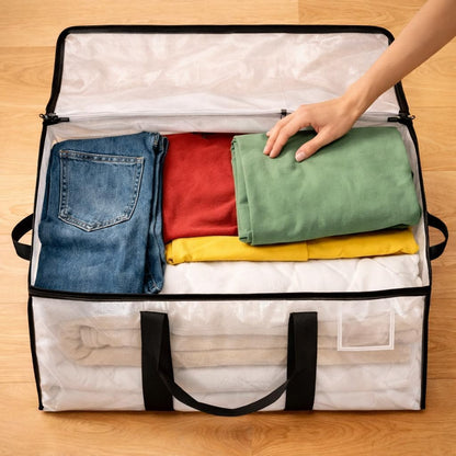 Comforter Storage Bags with Zipper and Handles (90L) - Extra Large Heavy Duty Moving Bags, Waterproof Blanket & Clothes Storage Bags, Foldable Under Bed Storage Totes for Bedding, Closet, College Dorm