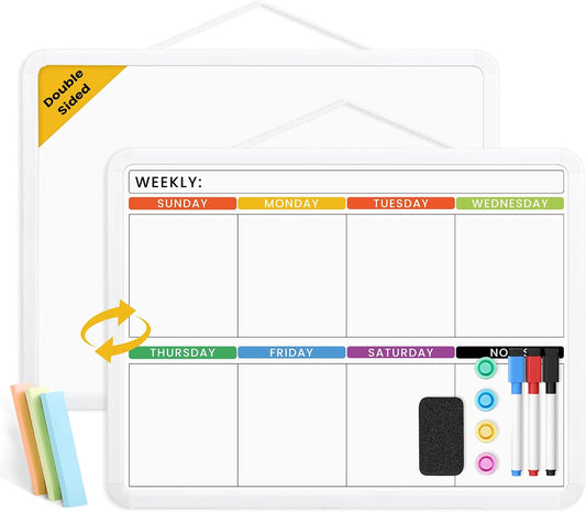 Weekly Whiteboard Calendar for Wall, Small 11" x 17" Planning Board with Plastic Frame, Hanging Dry Erase Calendar for Kitchen Planner, Home, Office
