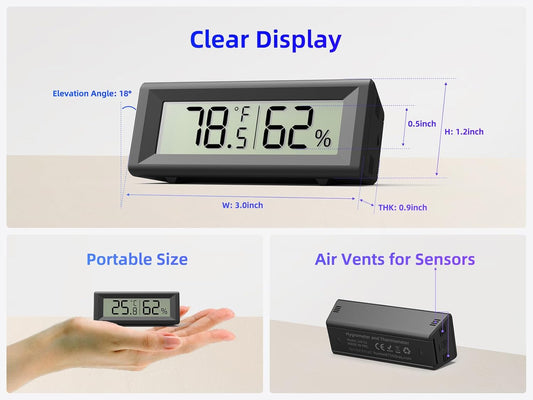 Small Digital Hygrometer, Humidity Meter, Indoor Thermometer, Room Temperature and Humidity Monitor, Gauge with Accurate Sensor, for House, Home, Baby Room, Greenhouse, Humidor, Incubator, Reptiles
