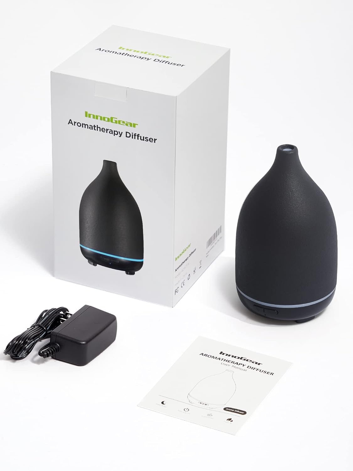 InnoGear Oil Diffuser, 300ML Ceramic Diffuser for Essential Oils Handcrafted Aromatherapy Diffuser Ultrasonic Cool Mist Humidifier with 4 Timers Waterless Auto Off for Room Office, White