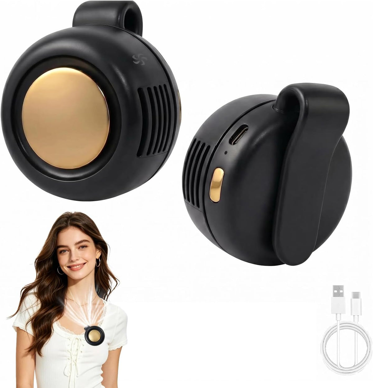 Clip on Fan, Portable Silent Mini Bladeless Fan Clip On For Waist & Shirt, Adjustable Small Whirlwind Fans, For Outdoor & Travel & Office,Gift (Black)