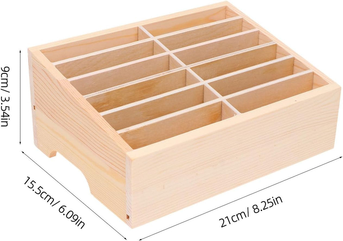 SEWACC Wooden Cell Phone Storage Box Holder Desktop Organizer 12 Grids Office Classroom Home Mobile Phone Storage Box