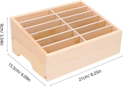 SEWACC Wooden Cell Phone Storage Box Holder Desktop Organizer 12 Grids Office Classroom Home Mobile Phone Storage Box