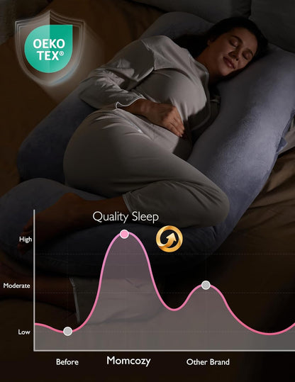 Momcozy Pregnancy Pillows with Cooling Cover, U-Shaped Full Body Maternity Pillow for Side Sleepers 57 Inch - Support for Back, Hip, Belly, Legs for Pregnant Women