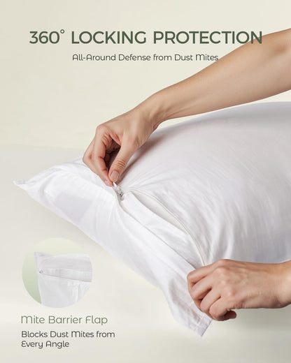 FAUNNA 100% Cotton Pillow Protectors, 600 Thread Count, Standard, 4 Pack