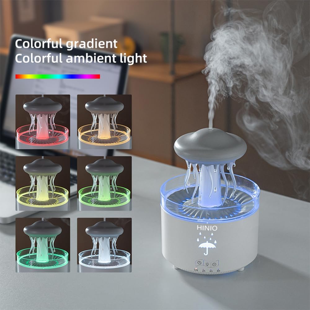 Rain Cloud Humidifier Water Drip with 7 Colors LED Night Light, Mushroom Essential Oil Diffuser with Remote Control for Bedroom Sleeping Relaxing(Wood Grain)