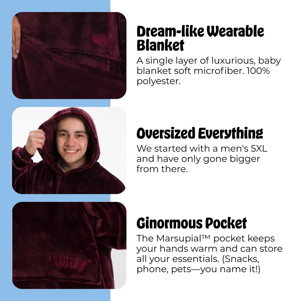 THE COMFY Dream | From Shark Tank | Patented | No Sherpa | Light Wearable Blanket Hoodie | Gift for Women & Men | One Size