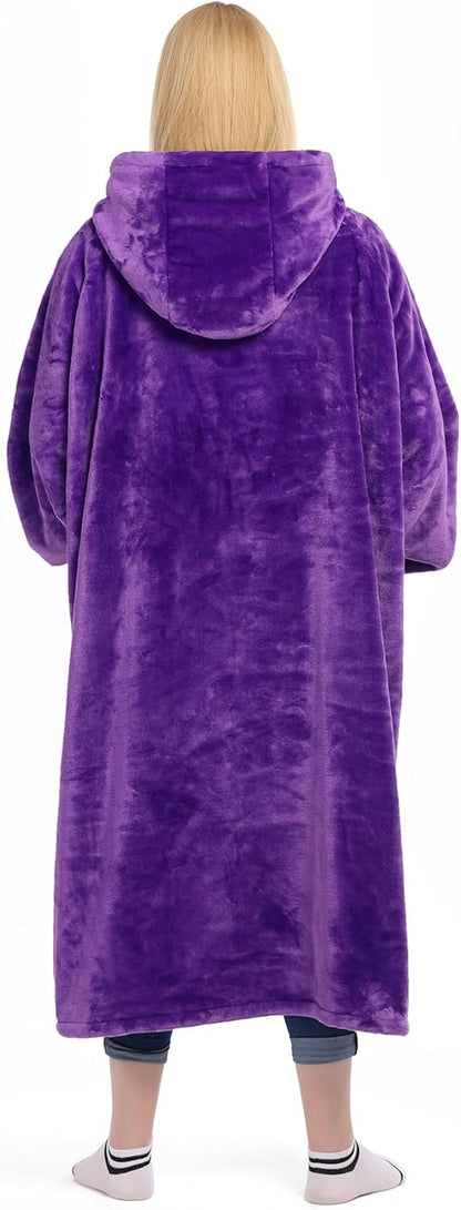 Waitu Wearable Blanket Sweatshirt Gifts for Women and Men, Warm and Cozy Giant Blanket Hoodie, Thick Flannel Blanket with Sleeves and Giant Pocket - Dark Gray
