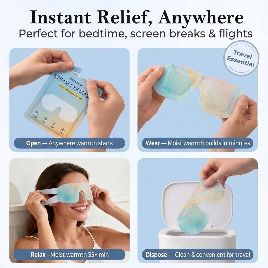 FACEMOON 30 Pack Self-Heating Steam Eye Masks for Dry Eyes: Moist Heat Warm Compress for Stye Fast Relief & Digital Eye Strain, Disposable Heated Eye Mask, No Microwave Needed, Unscented Travel Ready
