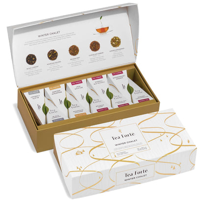 Tea Forte Premium Petite Presentation Box Gift Set Sampler, 10 Count, 2 of Each Blend Individually Wrapped Handcrafted Pyramid Infuser Bags, Demoiselle Tea